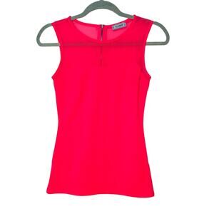 Pull & Bear Florescent Pink Sleeveless Cotton and Sheer Mesh Top Back Zip XS